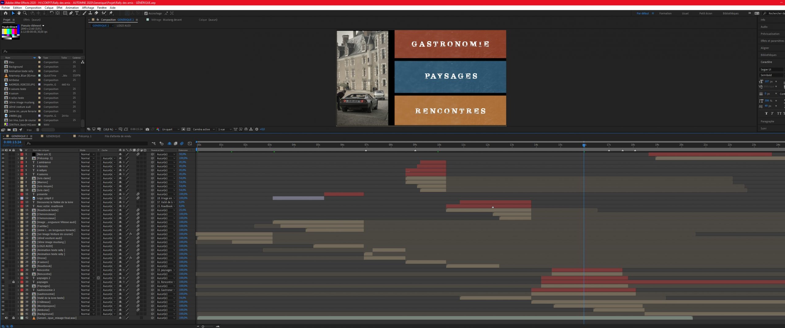 Plan de travail du générique Le Rallye des Copains
